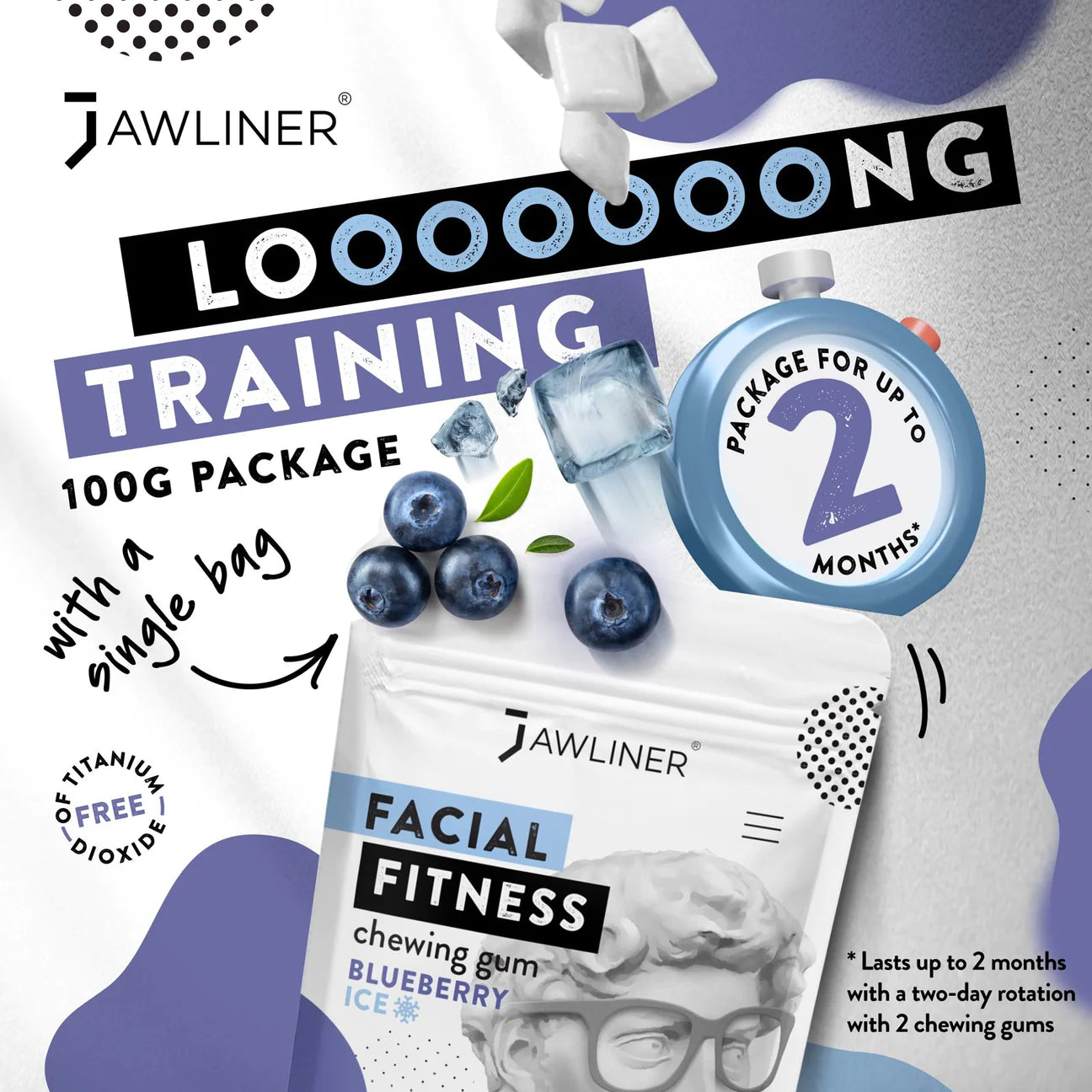 BACK IN STOCK! JAWLINER® Facial Fitness Chewing Gum | Blueberry Ice