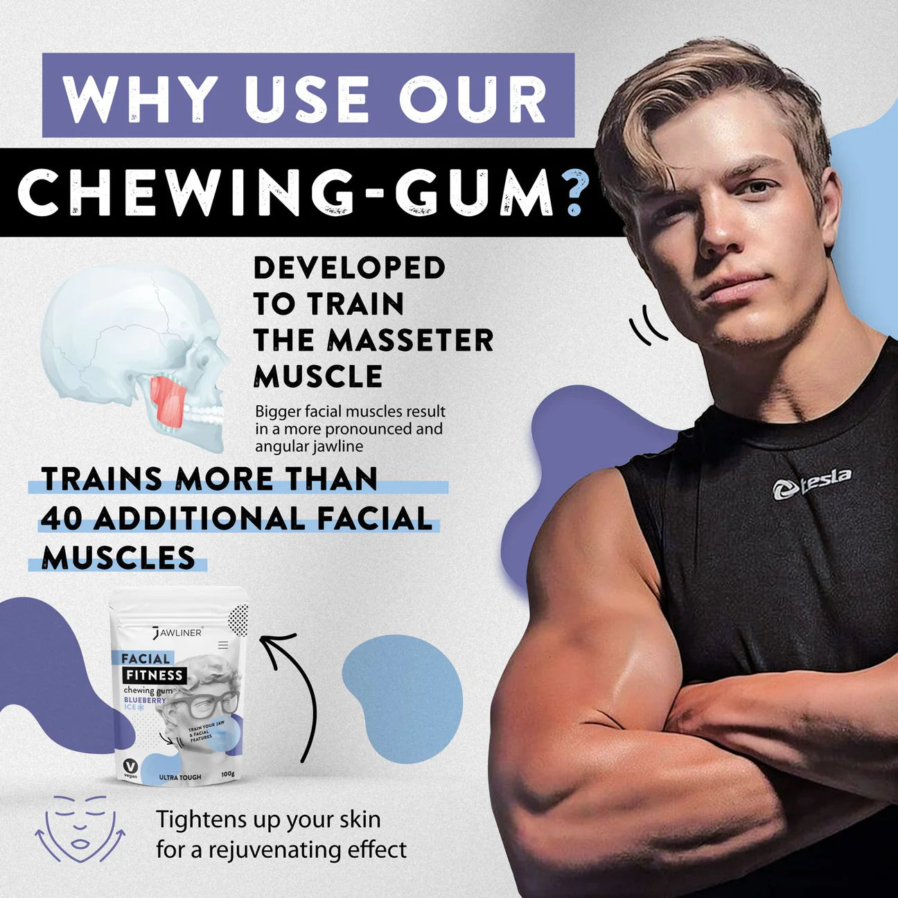 BACK IN STOCK! JAWLINER® Facial Fitness Chewing Gum | Blueberry Ice