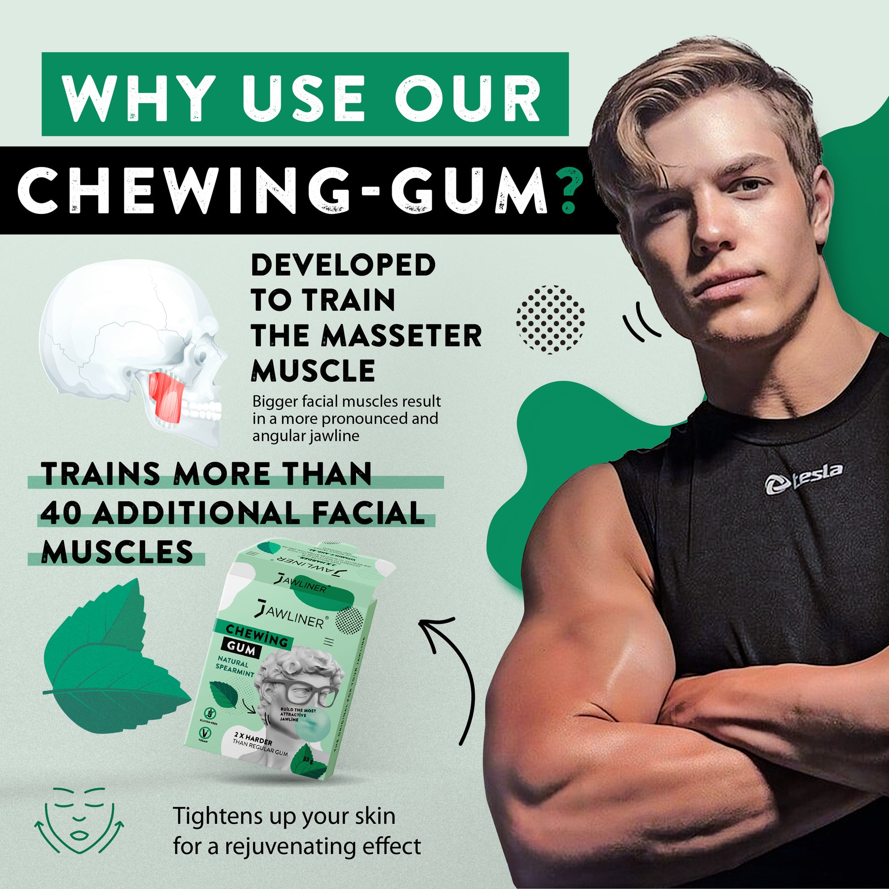 JAWLINER® Chewing Gum | Spearmint | Medium Hard